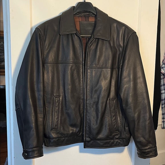 Vintage Dockers Men's Dark Brown Real Leather Bomber Jacket Size LargeClassic